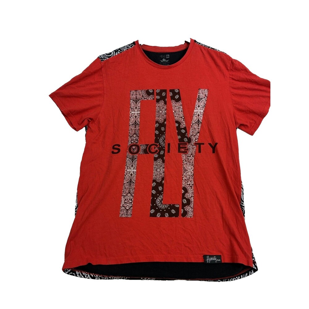 Fly Society Mens 3XL Red Black Bandana Paisley Graphic T Shirt Hip Hop Streetwea